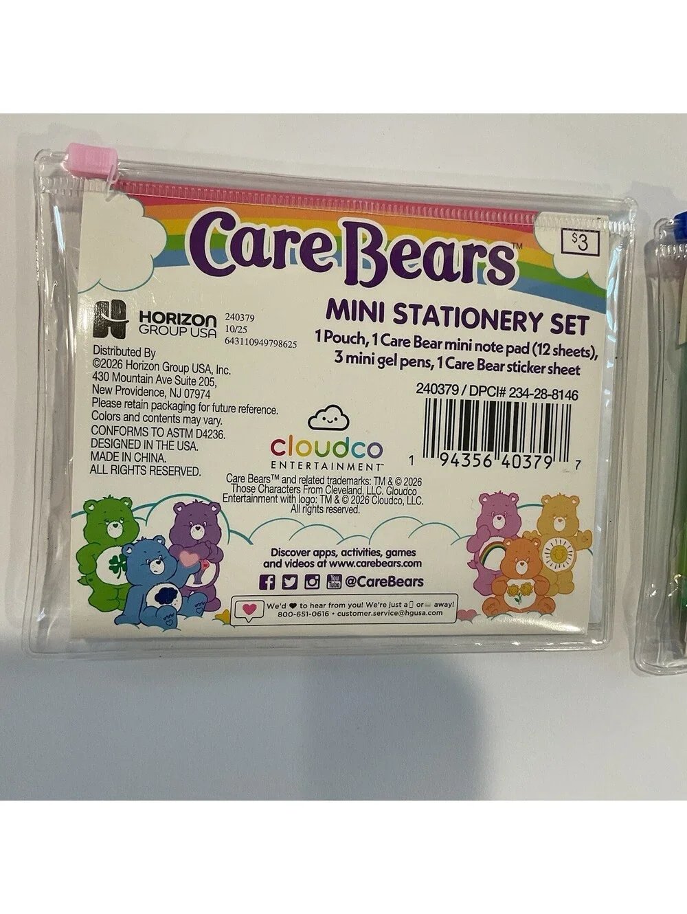 2 New Care Bears mini stationary sets gel pens notepads & stickers